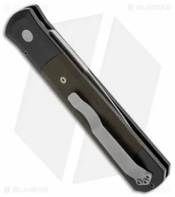 Pro-Tech Godfather Automatic Knife Green Micarta (4" Black Plain) 935 -Avokelavavat Sales Store protech godfather 935 black green micarta blasted side