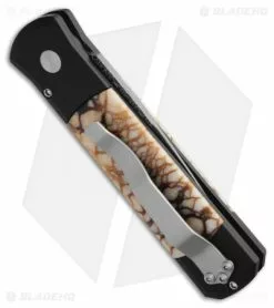 Pro-Tech Godson Custom Automatic Knife W/ Tiger Coral (3.15" Damascus) -Avokelavavat Sales Store protech godson custom black damascus tiger coral 765 d side 2