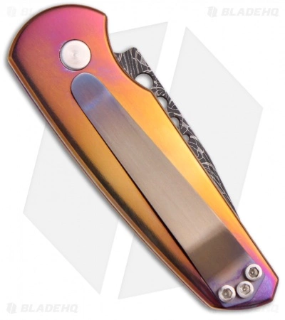 Pro-Tech Protech Custom Titanium Runt 2 Automatic Knife (1.9" Damascus) 4 Pro-Tech Protech Custom Titanium Runt 2 Automatic Knife (1.9" Damascus) - Image 2