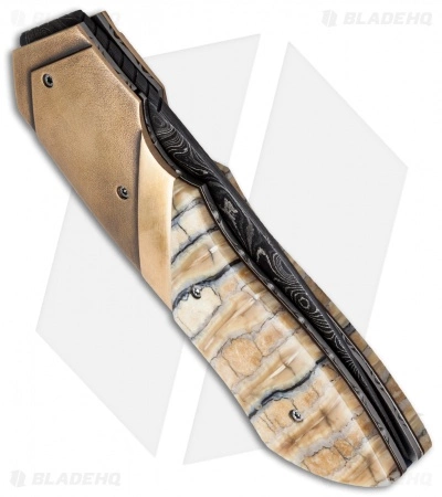 Corrie Schoeman D Vour Flipper Knife Mammoth/Bronze (3.25" Damascus) 5 Corrie Schoeman D Vour Flipper Knife Mammoth/Bronze (3.25" Damascus) - Image 3