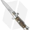 SKM 4" Keychain Stiletto Automatic Knife Sim Wood (1.6" Satin Flat)