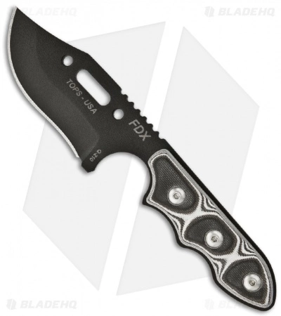 TOPS Knives FDX XL Hunter Point Knife Black/White G-10 (3" Black Plain) FDX-06 3 TOPS Knives FDX XL Hunter Point Knife Black/White G-10 (3" Black Plain) FDX-06